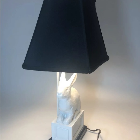 UTTERMOST white bunny lamp black linen lampshade - Picture 2 of 12